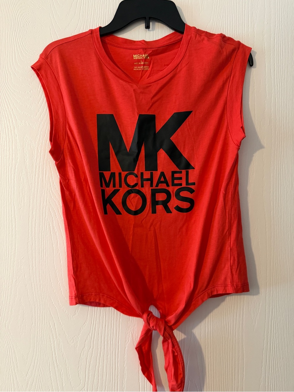 MICHAEL Michael Kors Red Tank Top with Black MK Logo and Front Tie